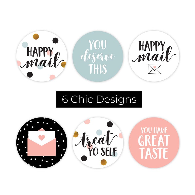 SBlabels Assorted Happy Mail Stickers / 500 Colorful Great Taste Stickers / 6 Chic Label Designs / 1.5" Small Business Customer Order Package Envelope Seals/Made in The USA - Image 2